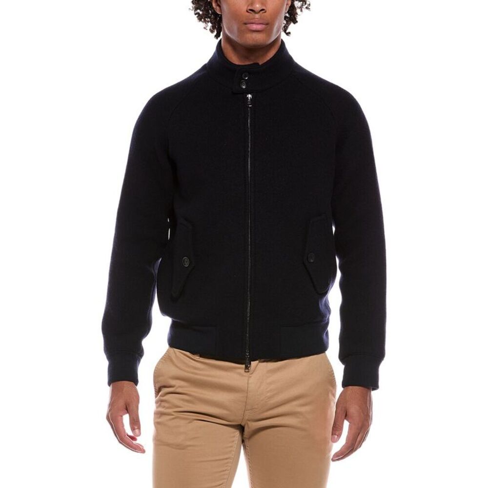 Slowear Mens Zanone Wool Bomber Knit Jacket, Blue